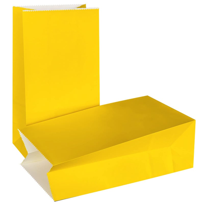 KEYYOOMY 50 CT Small Paper Bags Yellow Party Goodie Bags Party Favor Bag Paper Lunch Bag (Yellow, 50 CT, 9.4 X 5.1 X 3.1 In) - Image 1